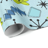 Papier Cadeau Blues atomiques et vert sur bleu à grande échelle (Coin rond)