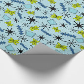 Papier Cadeau Blues atomiques et vert sur bleu à moyenne échelle (Coin)