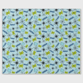 Papier Cadeau Blues atomiques et vert sur bleu à moyenne échelle (Plat)