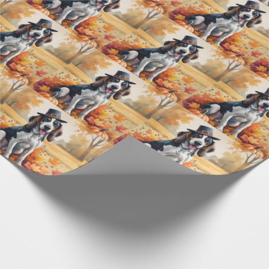 Papier Cadeau Bluetick Coonhound L'automne quitte Thanksgiving A (Coin)