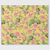 Papier Cadeau Blush Antique Redouté Roses sur motif jaune (Plat)