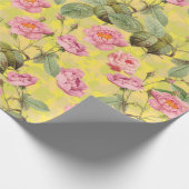 Papier Cadeau Blush Antique Redouté Roses sur motif jaune (Coin)
