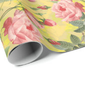 Papier Cadeau Blush Antique Redouté Roses sur motif jaune (Coin rond)