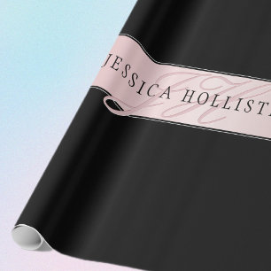 Papier Cadeau Blush Élégant Faux Or Rose Nom & Initiales
