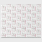 Papier Cadeau Blush Pink Bow Cadeau Coeur Charme Anniversaire (Plat)