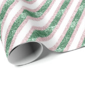 Papier Cadeau Blush Pink Green Glitter Stripes Christmas (Coin rond)