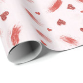 Papier Cadeau Blush Pink Red Glitter Heart Streaks Valentine (Coin rond)