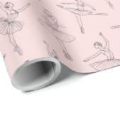 Papier Cadeau Blush Pink & Silver Ballerina Pattern (Coin rond)