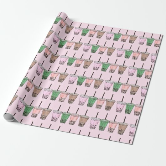 Papier Cadeau Boba Bubble Tapioca Pearl Lait Thé Boisson de lait (Déroulé)