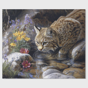 Papier Cadeau Bobcat avec découpage Art Pittoresque Fleur sauvag