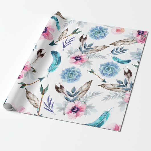 Papier Cadeau Bohème Chic Floral Boho Fille Anniversaire (Déroulé)
