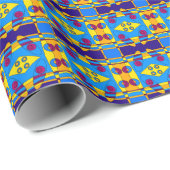 Papier Cadeau Bohème Chintz Yellow Cyan Magenta Orange (Coin rond)