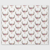 Papier Cadeau bohème, crâne taureau, bois, floral boho (Plat)