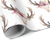 Papier Cadeau bohème, crâne taureau, bois, floral boho (Coin rond)