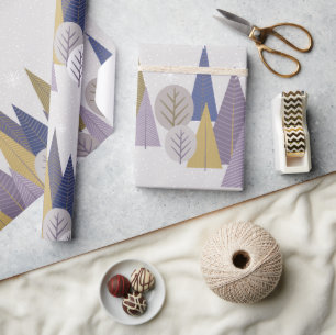 Papier Cadeau Bohême forêt gris et bleu, Noël