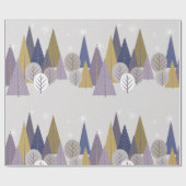 Papier Cadeau Bohême forêt gris et bleu, Noël (Plat)
