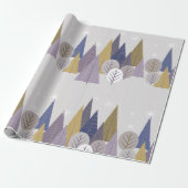 Papier Cadeau Bohême forêt gris et bleu, Noël (Déroulé)
