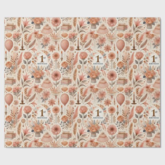Papier Cadeau Boho 1er anniversaire (Plat)