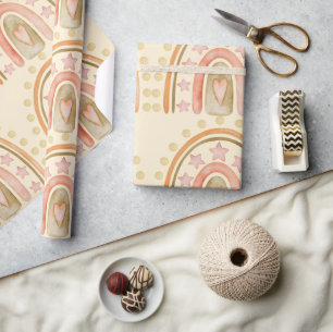 Papier Cadeau Boho Arc-en-ciel Jaune Orange et Green Girls