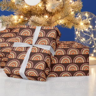 Papier Cadeau Boho arc-en-ciel orange et marron