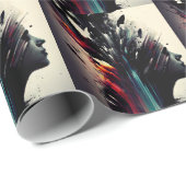 Papier Cadeau Boho art abstrait avec visage de fille (Coin rond)