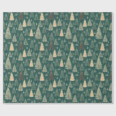 Papier Cadeau Boho Beige Vert Noël Arbres vacances (Plat)