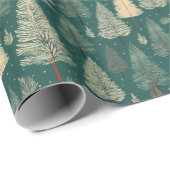 Papier Cadeau Boho Beige Vert Noël Arbres vacances (Coin rond)