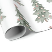 Papier Cadeau Boho Blanc rose vert Arbre de Noël (Coin rond)