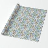 Papier Cadeau Boho bleu vert floral botanique whimsique  (Déroulé)