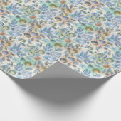 Papier Cadeau Boho bleu vert floral botanique whimsique  (Coin)