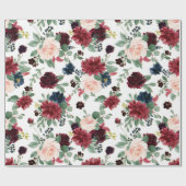 Papier Cadeau Boho Bloom | Motif bleu et rouge de la Bourgogne (Plat)