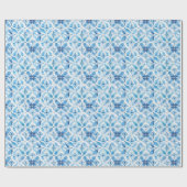 Papier Cadeau Boho Blue Blanc Floral Abstrait (Plat)