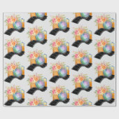 Papier Cadeau Boho Camera & Florals Motif aquarelle (Plat)