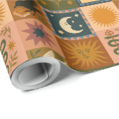 Papier Cadeau Boho Celestial | Soleil et lune rétro (Coin rond)