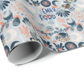 Papier Cadeau Boho Chic Floral et Céleste Thème Personnalisé (Coin rond)