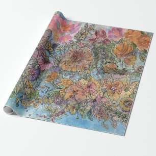 Papier Cadeau Boho Chic Flower Garden aquarelle peinture