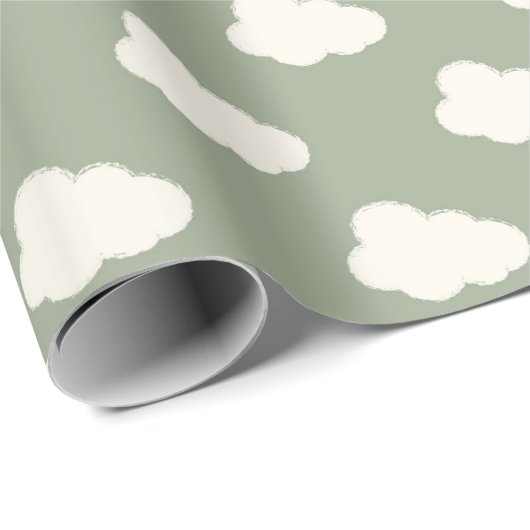 Papier Cadeau Boho Clouds Sky Simple Gender Neutral Kids Sage (Coin rond)