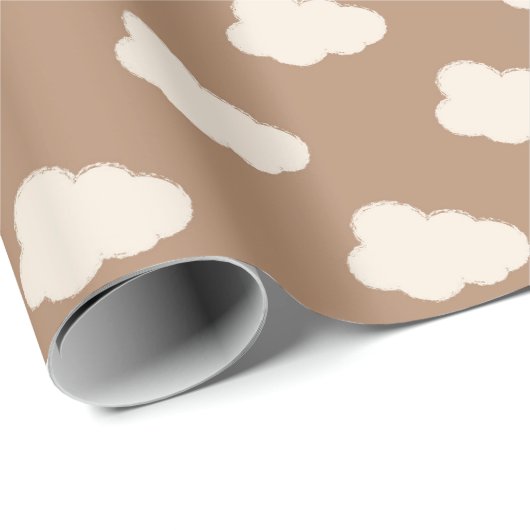 Papier Cadeau Boho Clouds Sky Simple Gender Neutral Kids Tan (Coin rond)