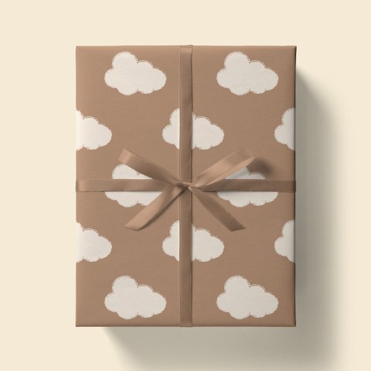 Papier Cadeau Boho Clouds Sky Simple Gender Neutral Kids Tan