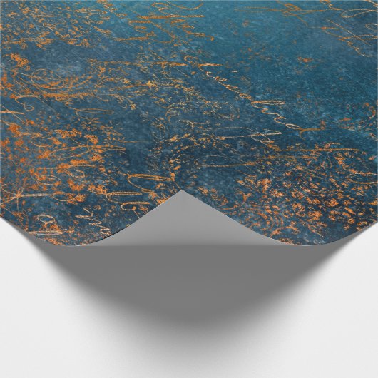 Papier Cadeau Boho Copper Blue Script Grunge (Coin)