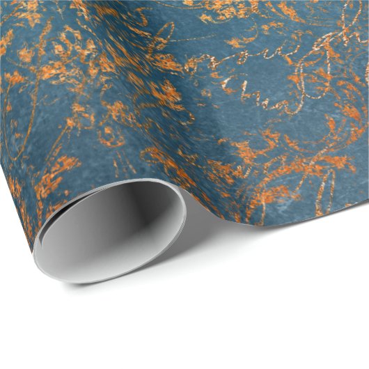 Papier Cadeau Boho Copper Blue Script Grunge (Coin rond)