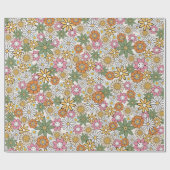 Papier Cadeau Boho Daisy Flowers les années 70 Floral Super (Plat)