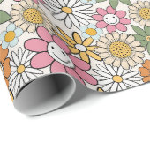 Papier Cadeau Boho Daisy Flowers les années 70 Floral Super (Coin rond)