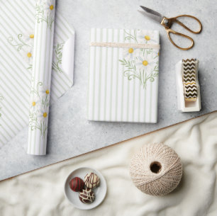 Papier Cadeau Boho Daisy Silly Goose Baby Shower Vert Sauge