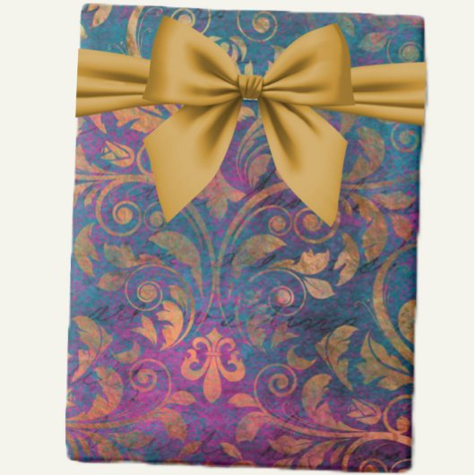 Papier Cadeau Boho damask élégant violet bleu or
