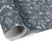 Papier Cadeau Boho Dinosaur Dino Boy Kids Baby T-Rex Dark Blue (Coin rond)