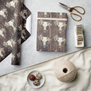 Papier Cadeau Boho du crâne boisé western sauvage collage