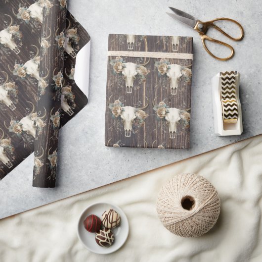 Papier Cadeau Boho du crâne boisé western sauvage collage (Artisanat)