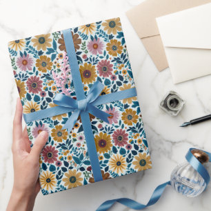 Papier Cadeau Boho du milieu du siècle Floral Fleurs sauvages Fl