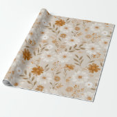Papier Cadeau Boho Earth Tone Daisy Tan Floral Pattern (Déroulé)